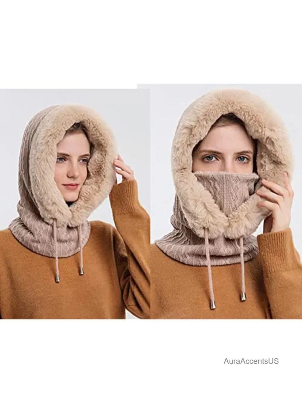 Warm Fleece Balaclava Beanie Scarf Set Winter Pullover Hat